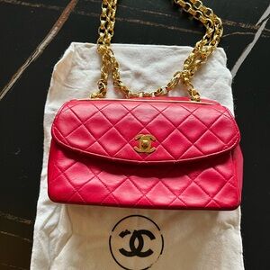Chanel Pink Quilted Leather Shoulder Bag with Gold Chain